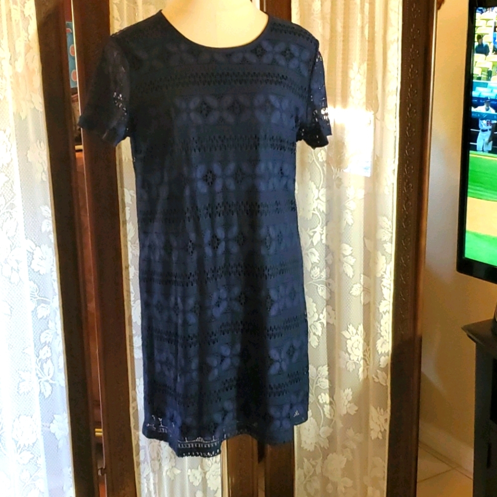 Navy Cotton lined summer dress